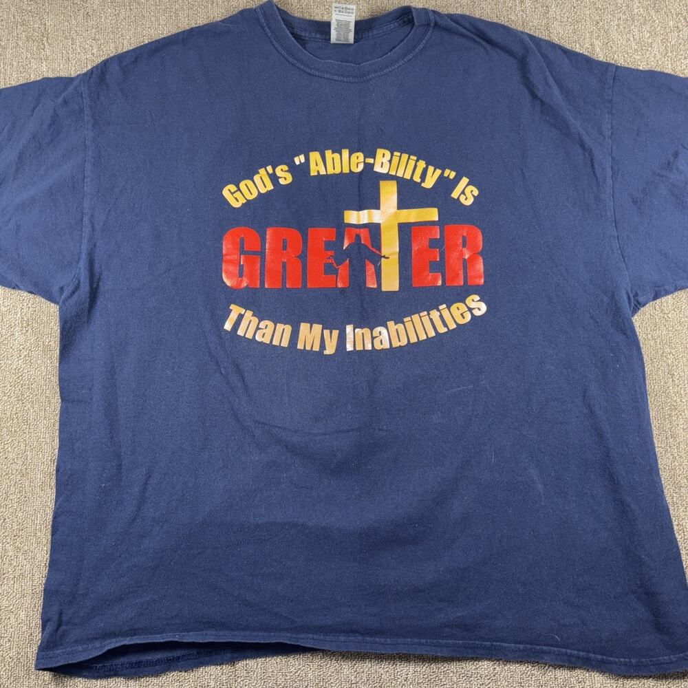 Religious God’s Greater Men’s T-shirt Blue 2XL Jesus Cross Spiritual Church Pray